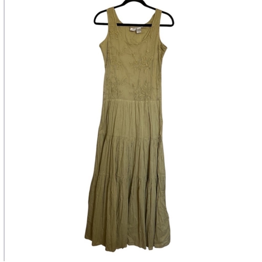 Together Green Tiered Maxi Dress Sleeveless Embroidered Boho
